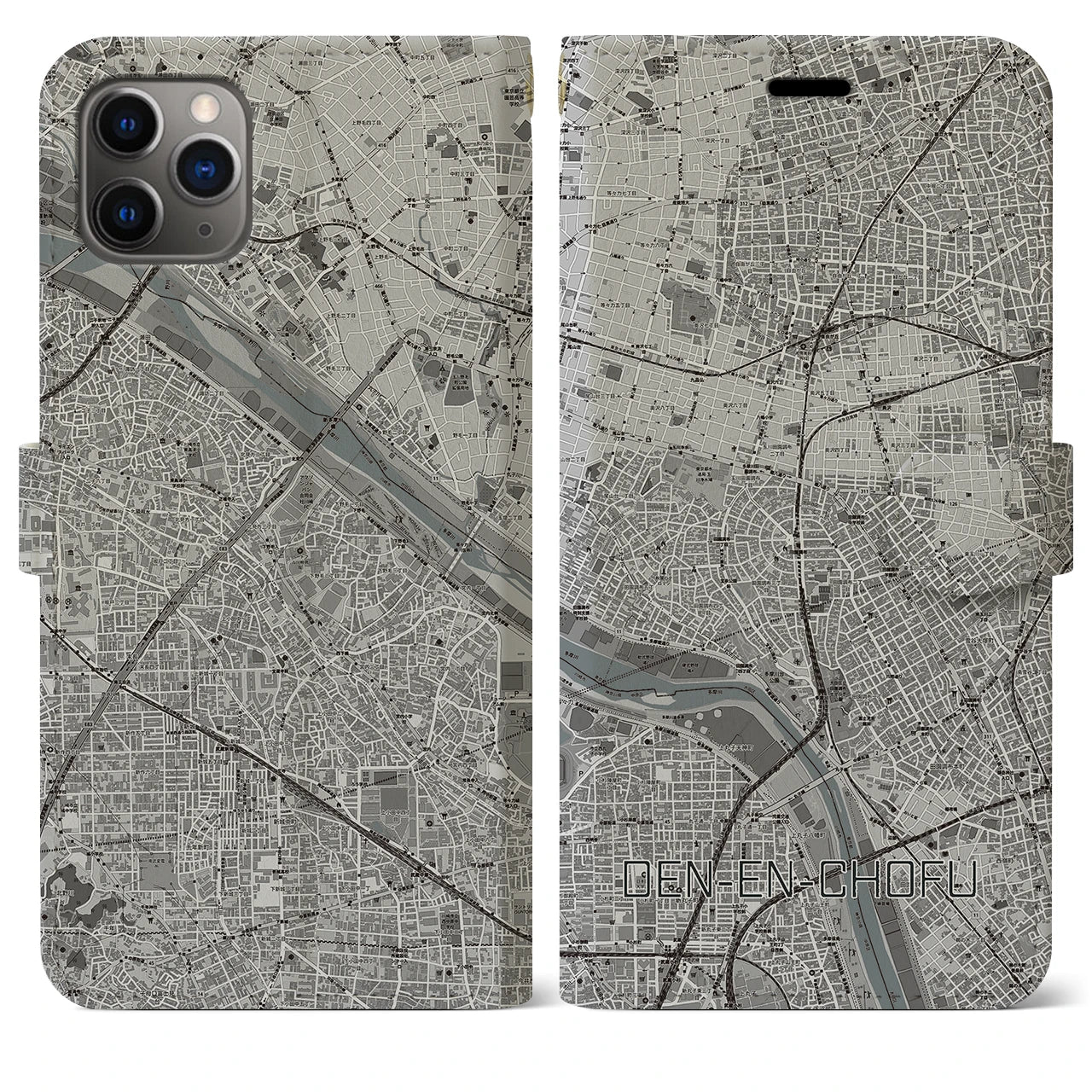 【田園調布(東京都)】地図柄iPhoneケース(手帳タイプ)モノトーン・iPhone 11 Pro Max 用