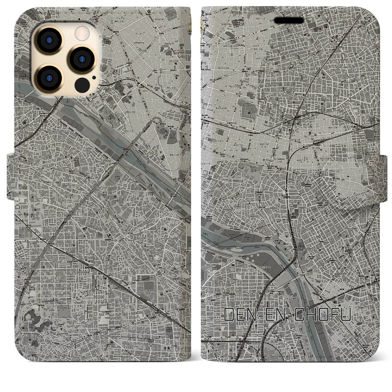 【田園調布(東京都)】地図柄iPhoneケース(手帳タイプ)モノトーン・iPhone 12 Pro Max 用