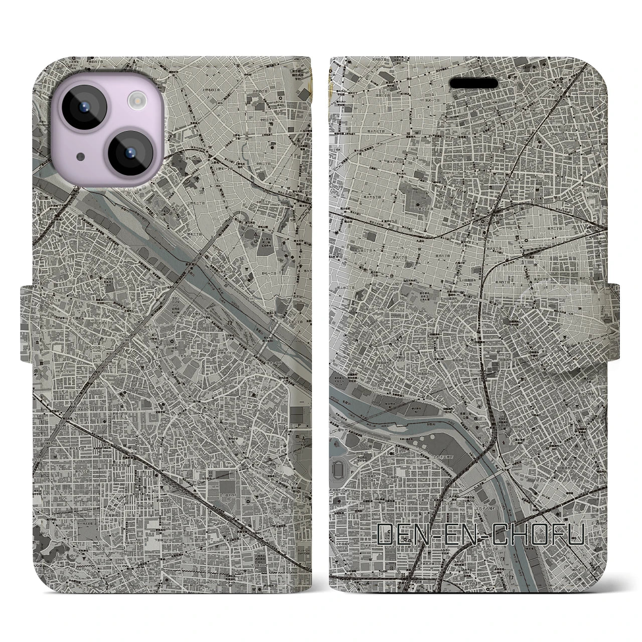 【田園調布(東京都)】地図柄iPhoneケース(手帳タイプ)モノトーン・iPhone 14 用