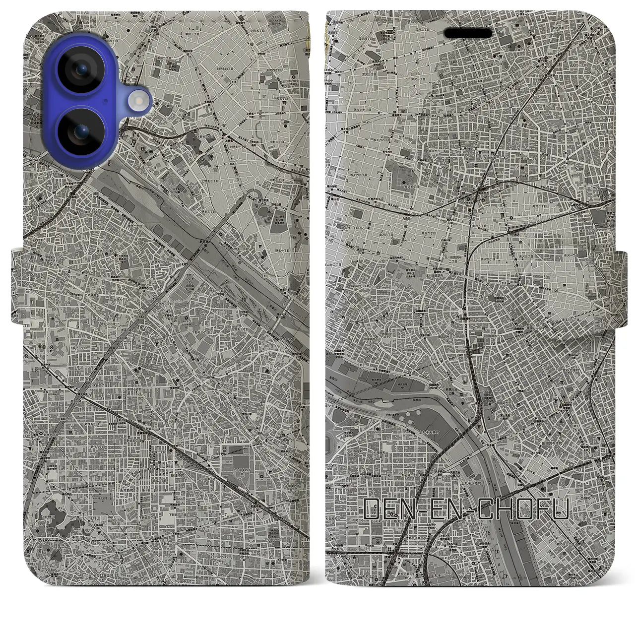 【田園調布(東京都)】地図柄iPhoneケース(手帳タイプ)モノトーン・iPhone 16 Pro Max 用