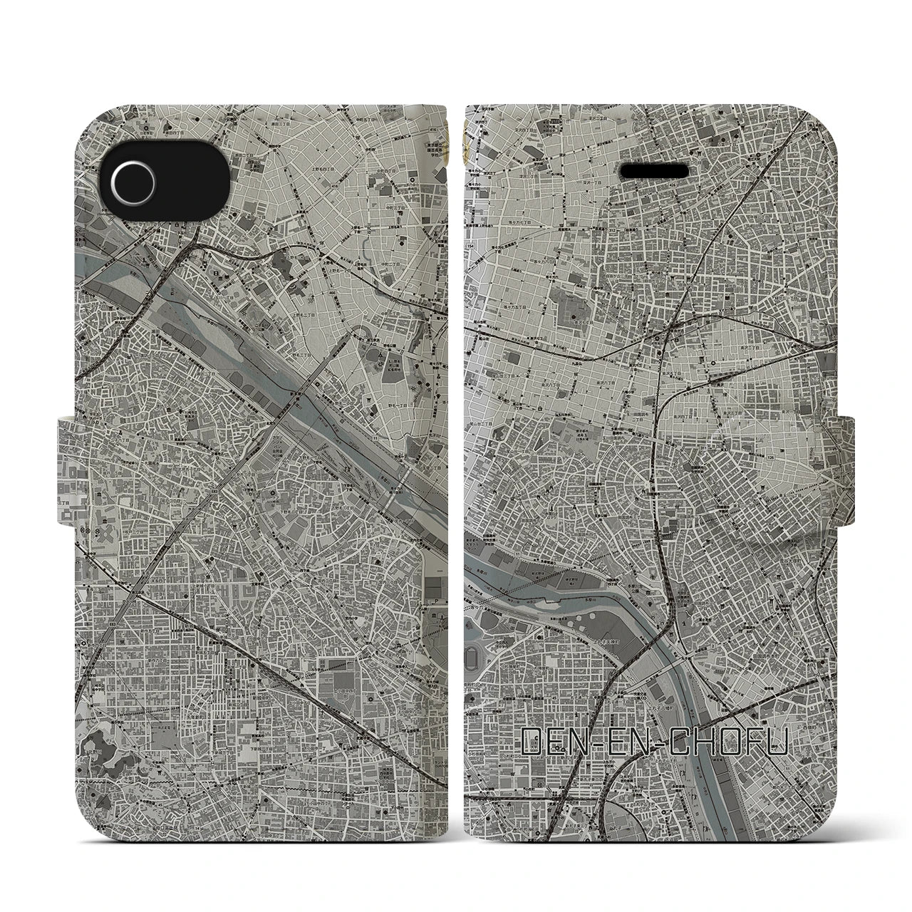 【田園調布(東京都)】地図柄iPhoneケース(手帳タイプ)モノトーン・iPhone SE(第3 / 第2世代) / 8 / 7 / 6s / 6 用