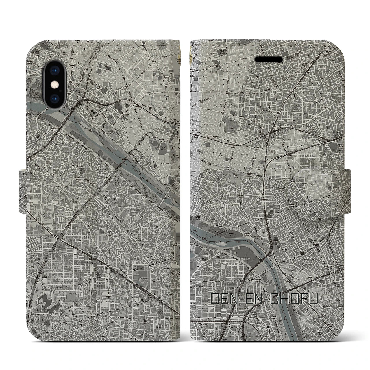 【田園調布(東京都)】地図柄iPhoneケース(手帳タイプ)モノトーン・iPhone XS / X 用