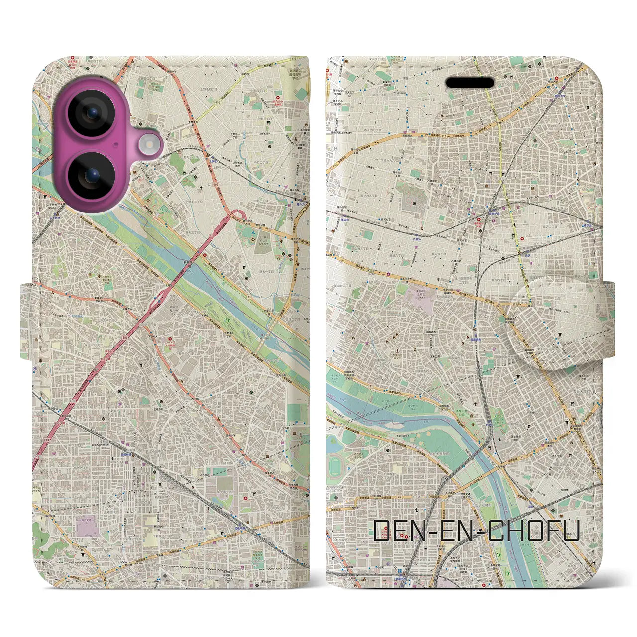 【田園調布(東京都)】地図柄iPhoneケース(手帳タイプ)ナチュラル・iPhone 16 Pro 用
