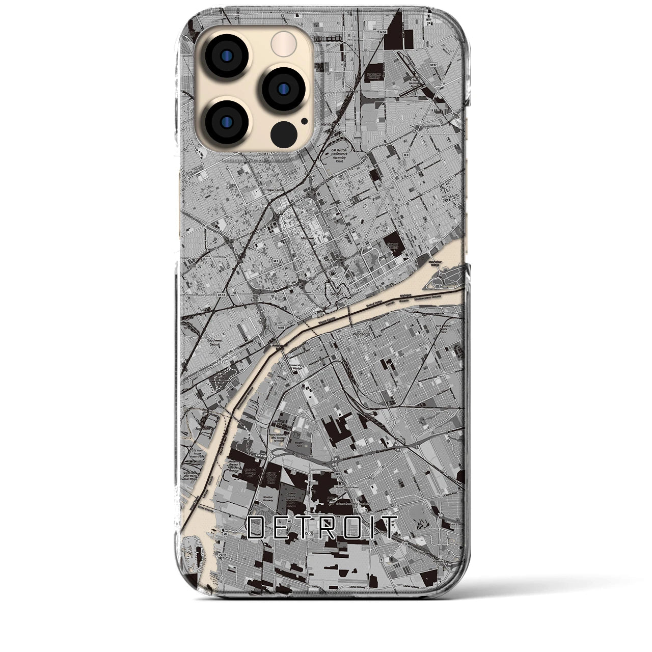 【デトロイト(アメリカ)】地図柄iPhoneケース(クリアタイプ)