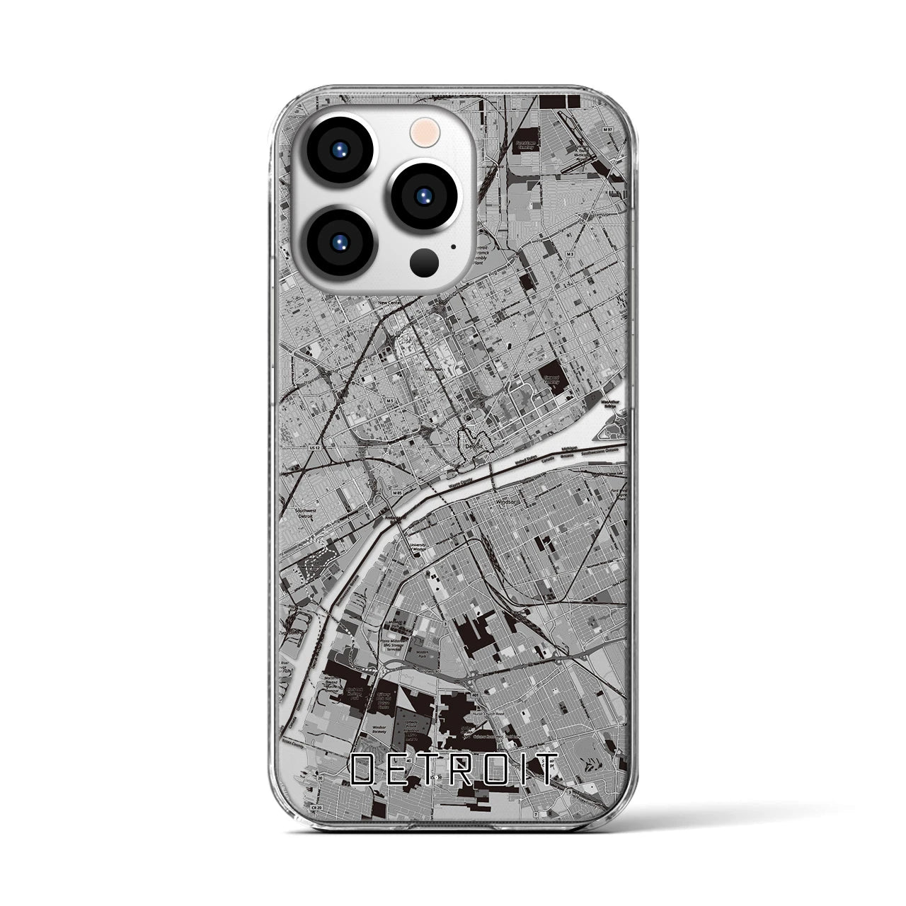 【デトロイト(アメリカ)】地図柄iPhoneケース(クリアタイプ)