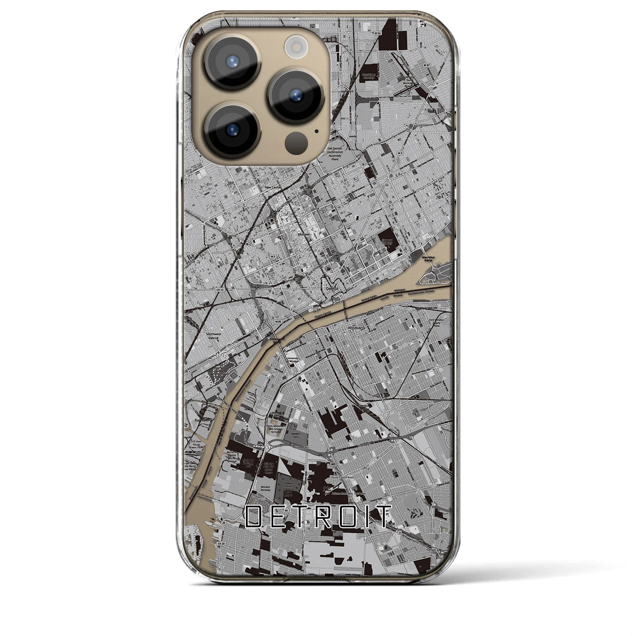 【デトロイト(アメリカ)】地図柄iPhoneケース(クリアタイプ)
