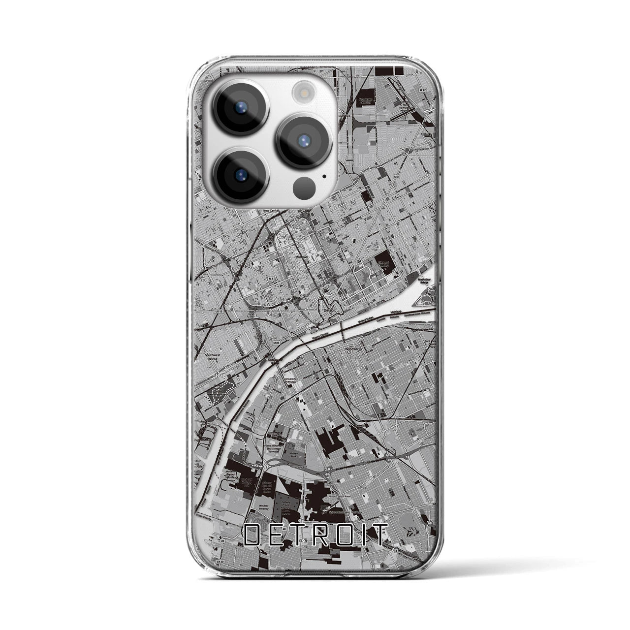 【デトロイト(アメリカ)】地図柄iPhoneケース(クリアタイプ)
