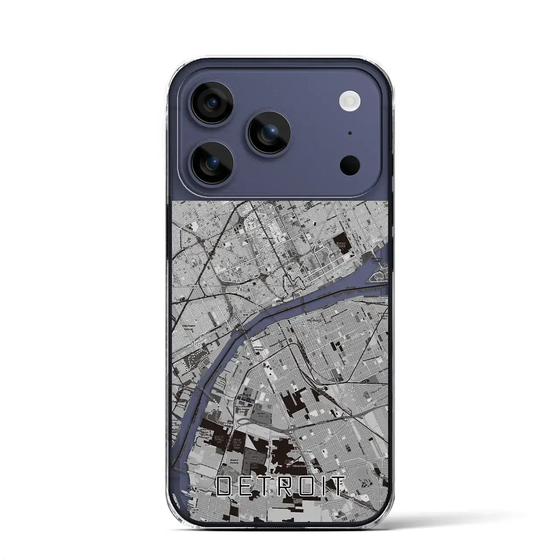 【デトロイト(アメリカ)】地図柄iPhoneケース(クリアタイプ)モノトーン・iPhone 17 Pro Max 用