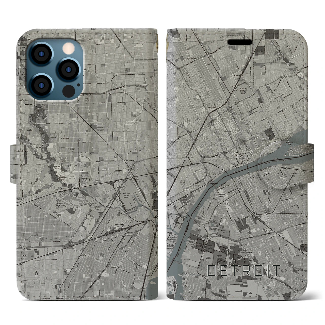 【デトロイト(アメリカ)】地図柄iPhoneケース(手帳タイプ)