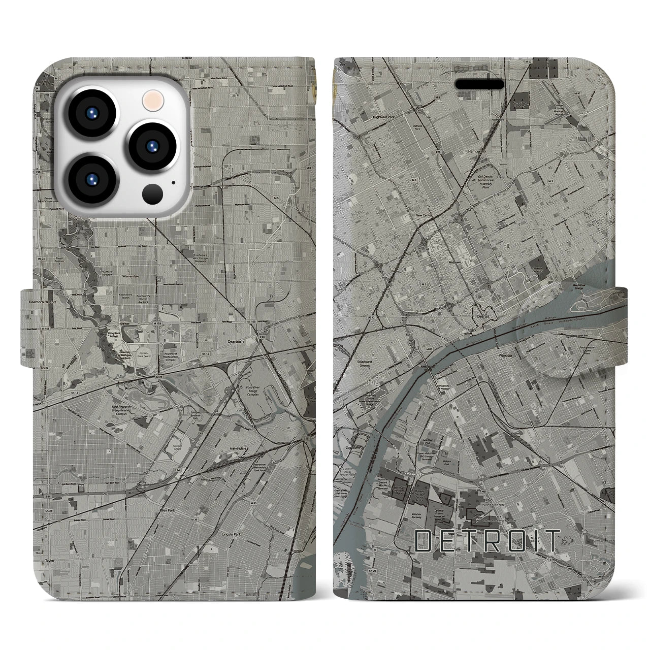 【デトロイト(アメリカ)】地図柄iPhoneケース(手帳タイプ)