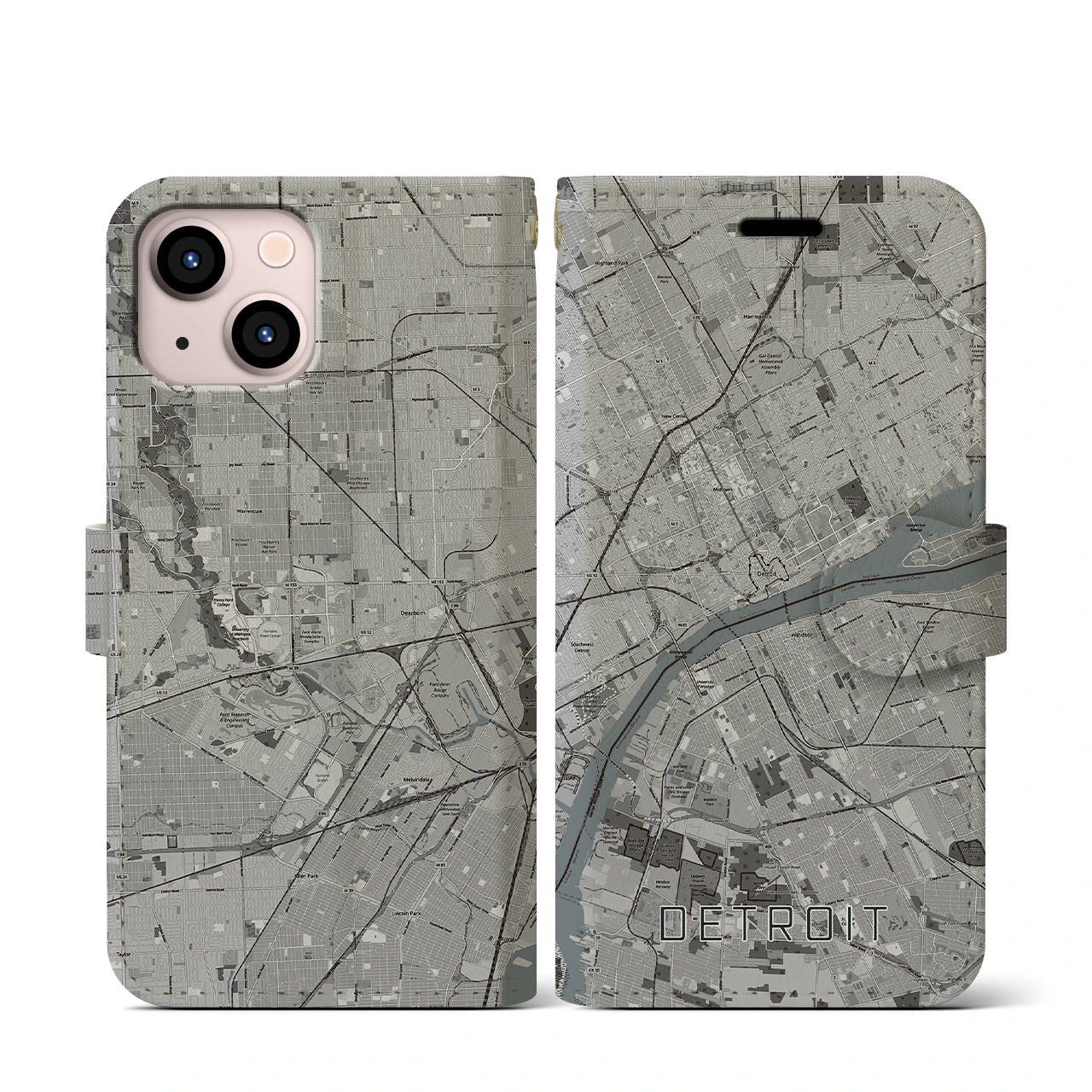 【デトロイト(アメリカ)】地図柄iPhoneケース(手帳タイプ)