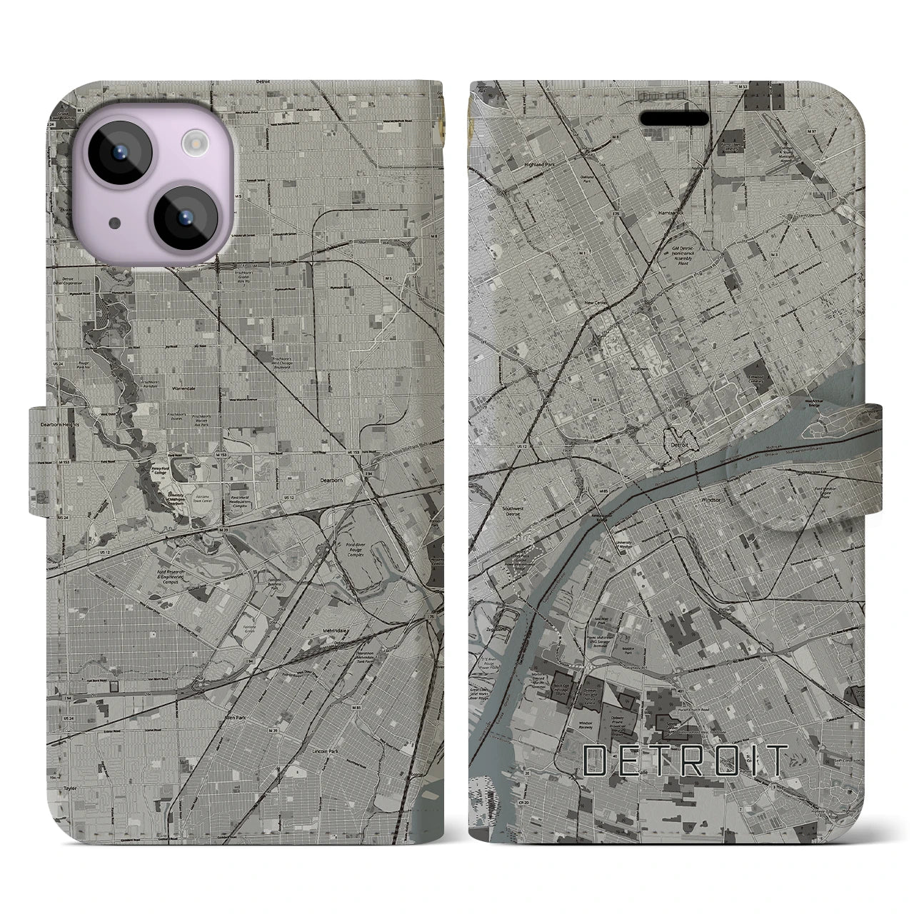 【デトロイト(アメリカ)】地図柄iPhoneケース(手帳タイプ)