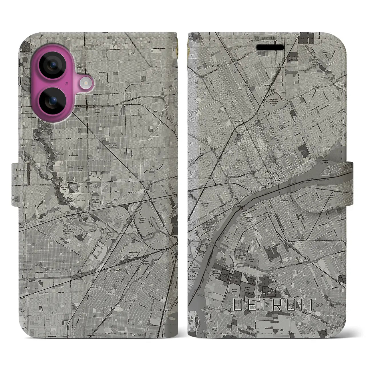 【デトロイト(アメリカ)】地図柄iPhoneケース(手帳タイプ)