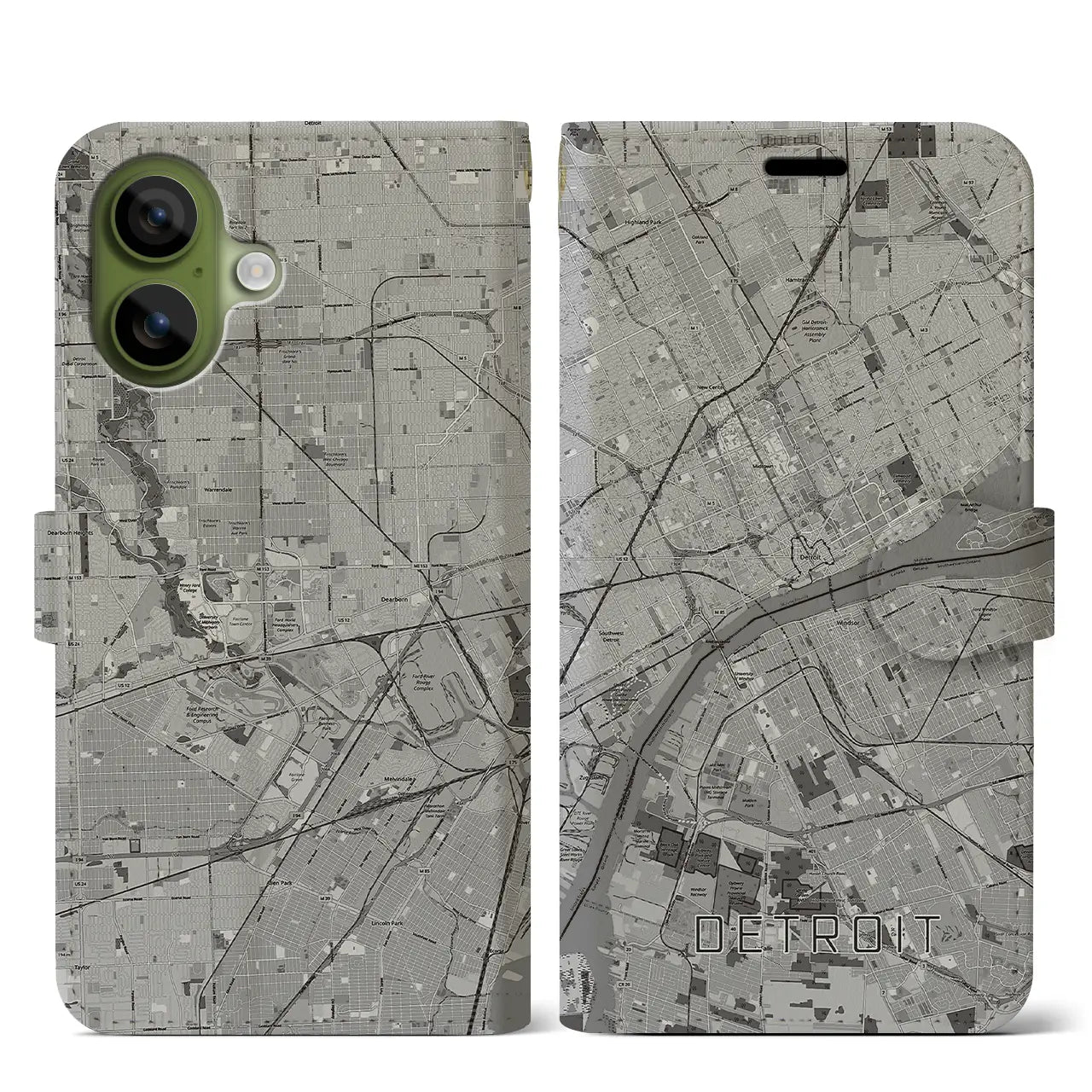 【デトロイト(アメリカ)】地図柄iPhoneケース(手帳タイプ)