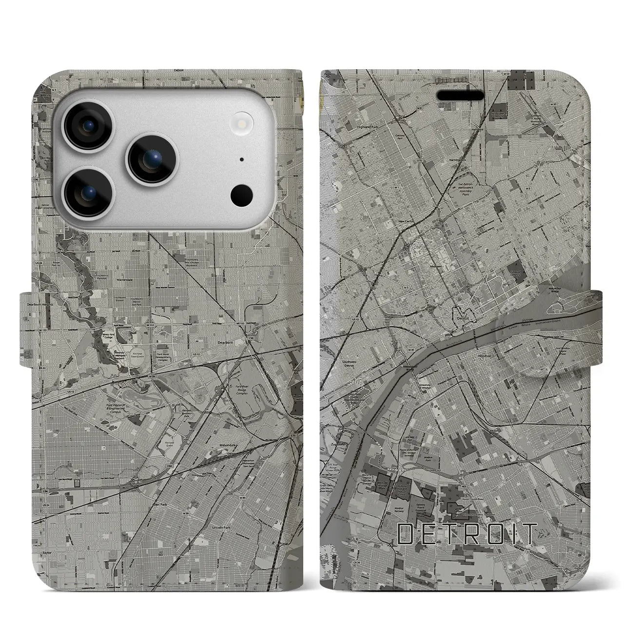 【デトロイト(アメリカ)】地図柄iPhoneケース(手帳タイプ)