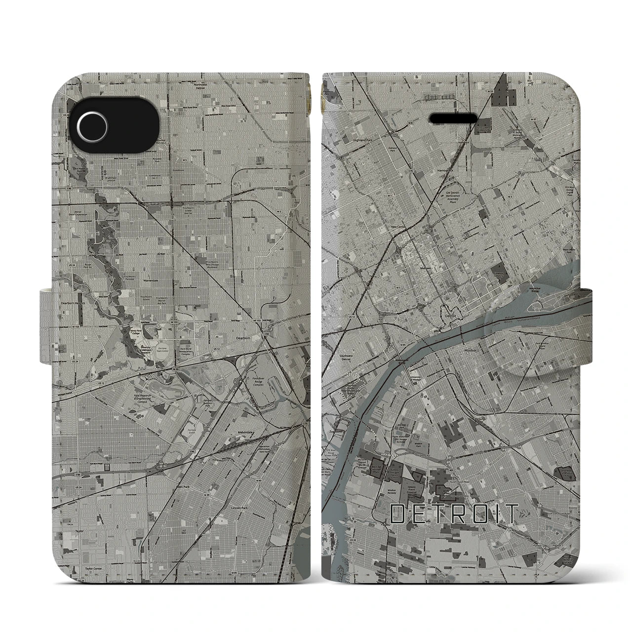 【デトロイト(アメリカ)】地図柄iPhoneケース(手帳タイプ)