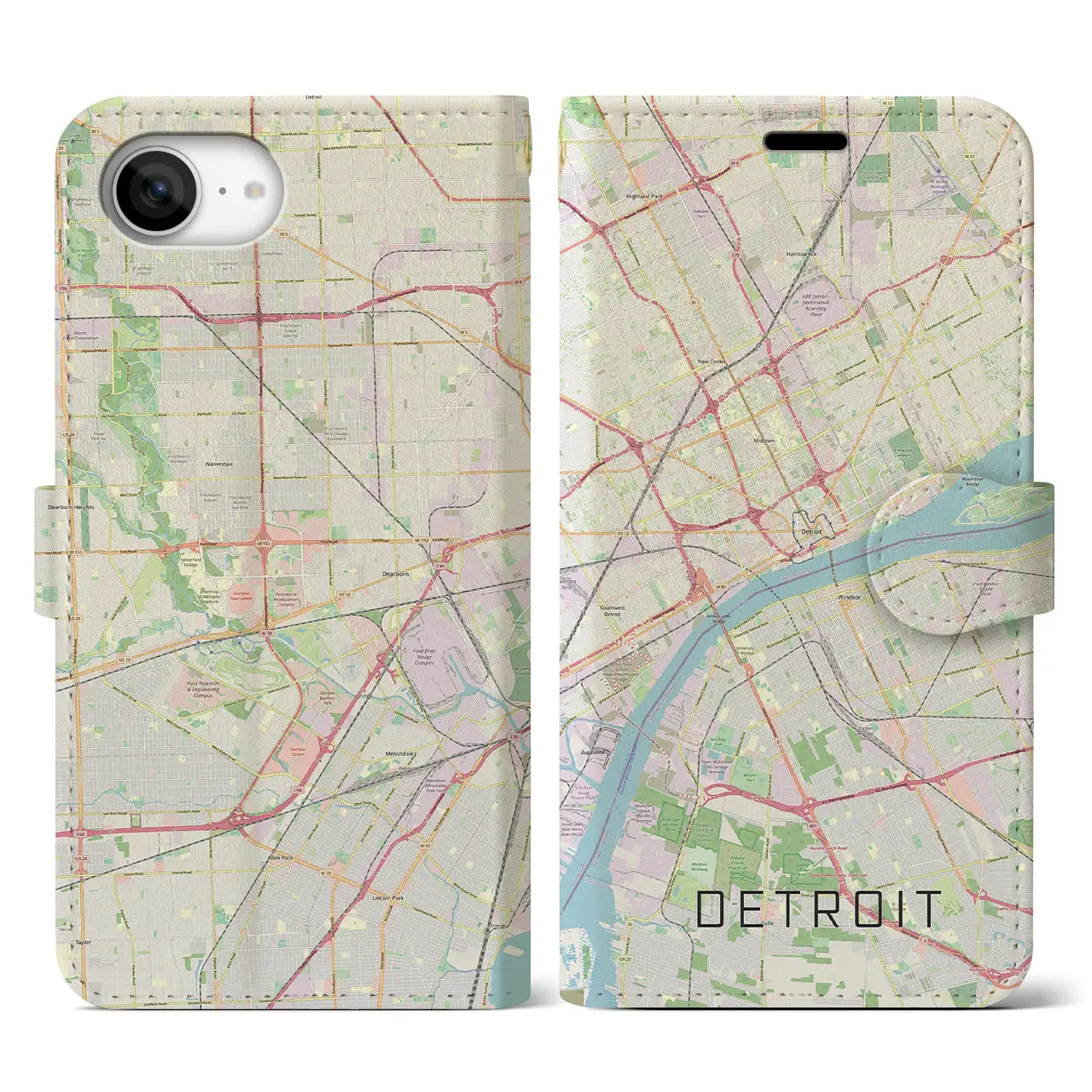 【デトロイト(アメリカ)】地図柄iPhoneケース(手帳タイプ)