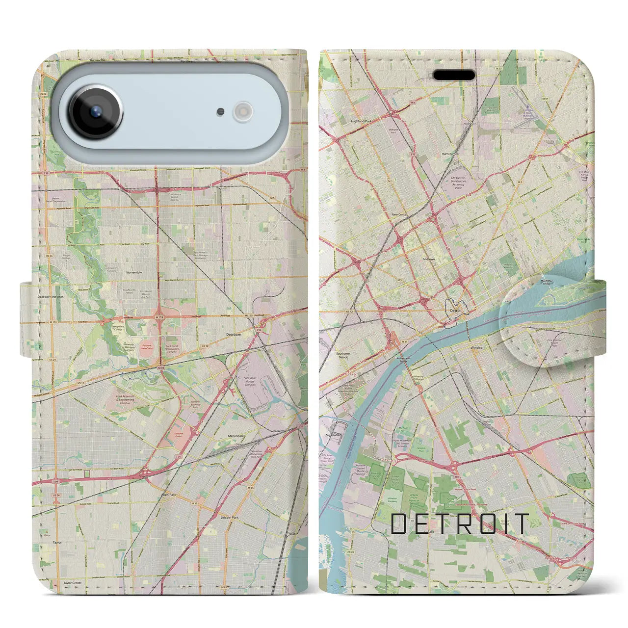 【デトロイト(アメリカ)】地図柄iPhoneケース(手帳タイプ)