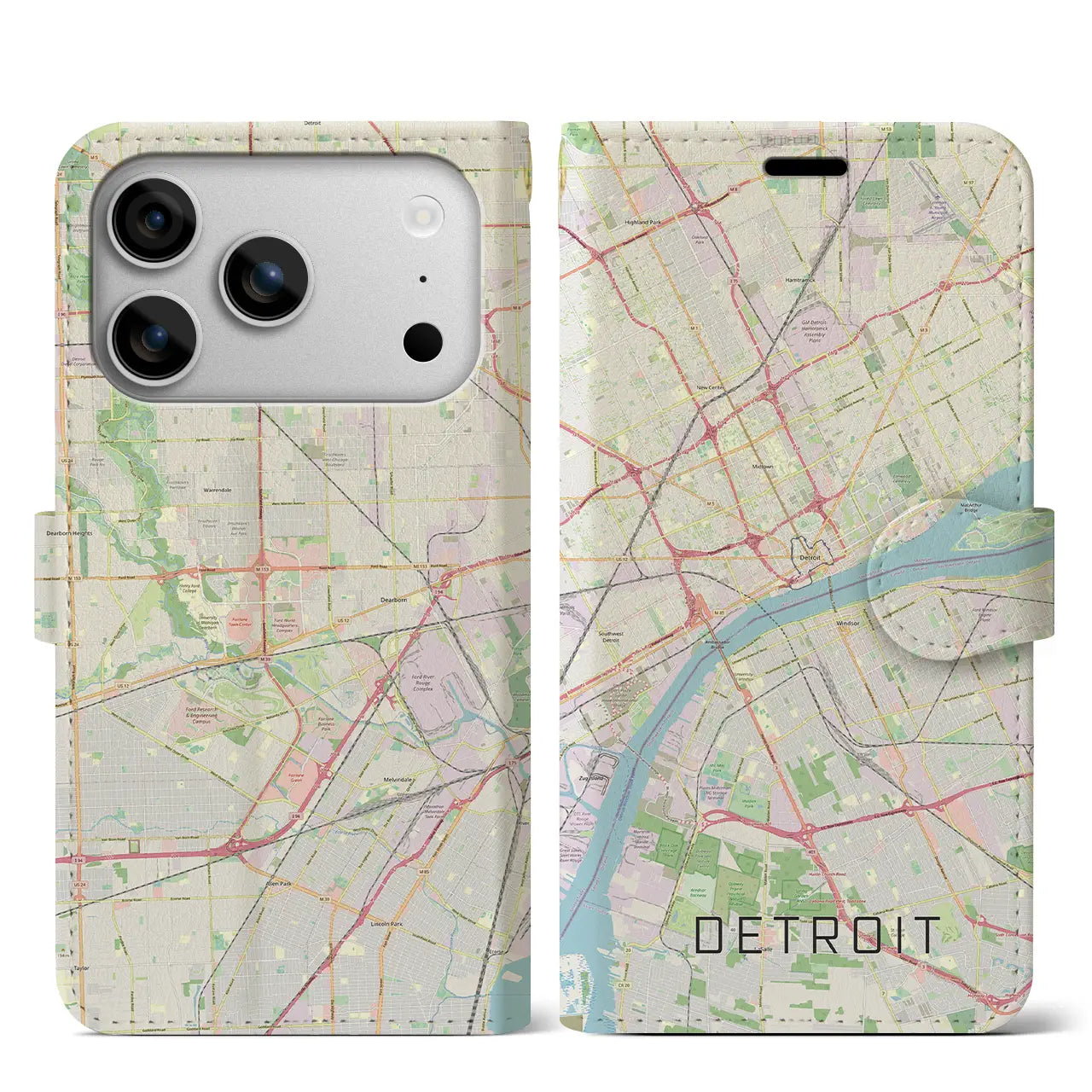 【デトロイト(アメリカ)】地図柄iPhoneケース(手帳タイプ)