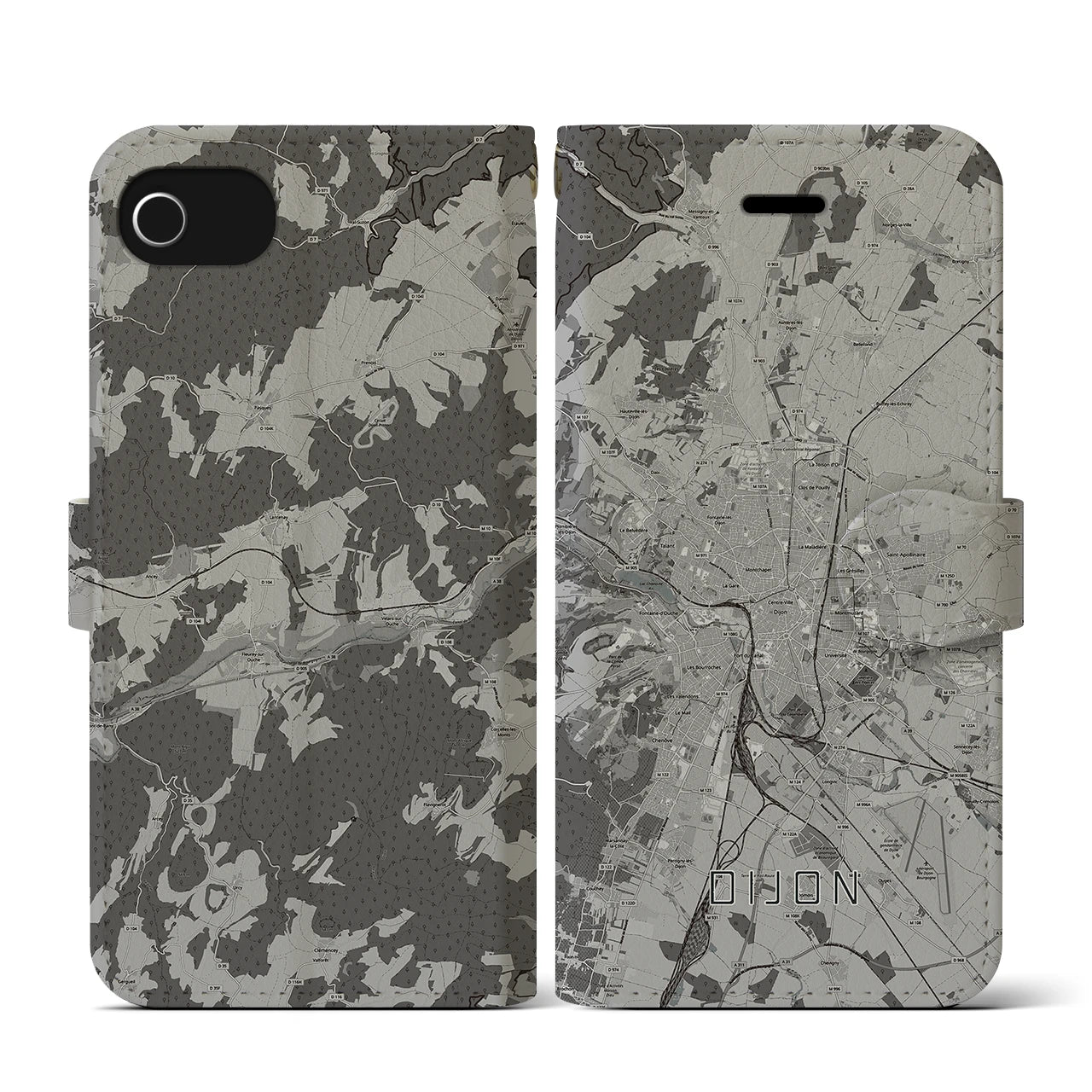【ディジョン(フランス)】地図柄iPhoneケース(手帳タイプ)モノトーン・iPhone SE(第3 / 第2世代) / 8 / 7 / 6s / 6 用
