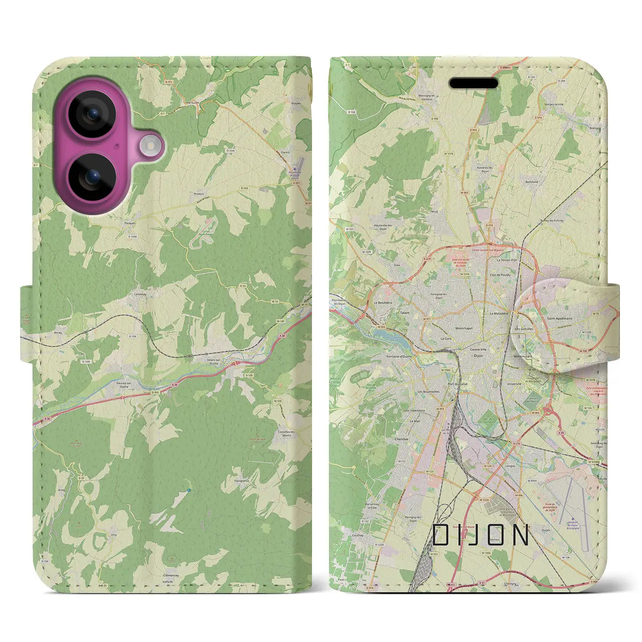 【ディジョン(フランス)】地図柄iPhoneケース(手帳タイプ)ナチュラル・iPhone 16 Pro 用