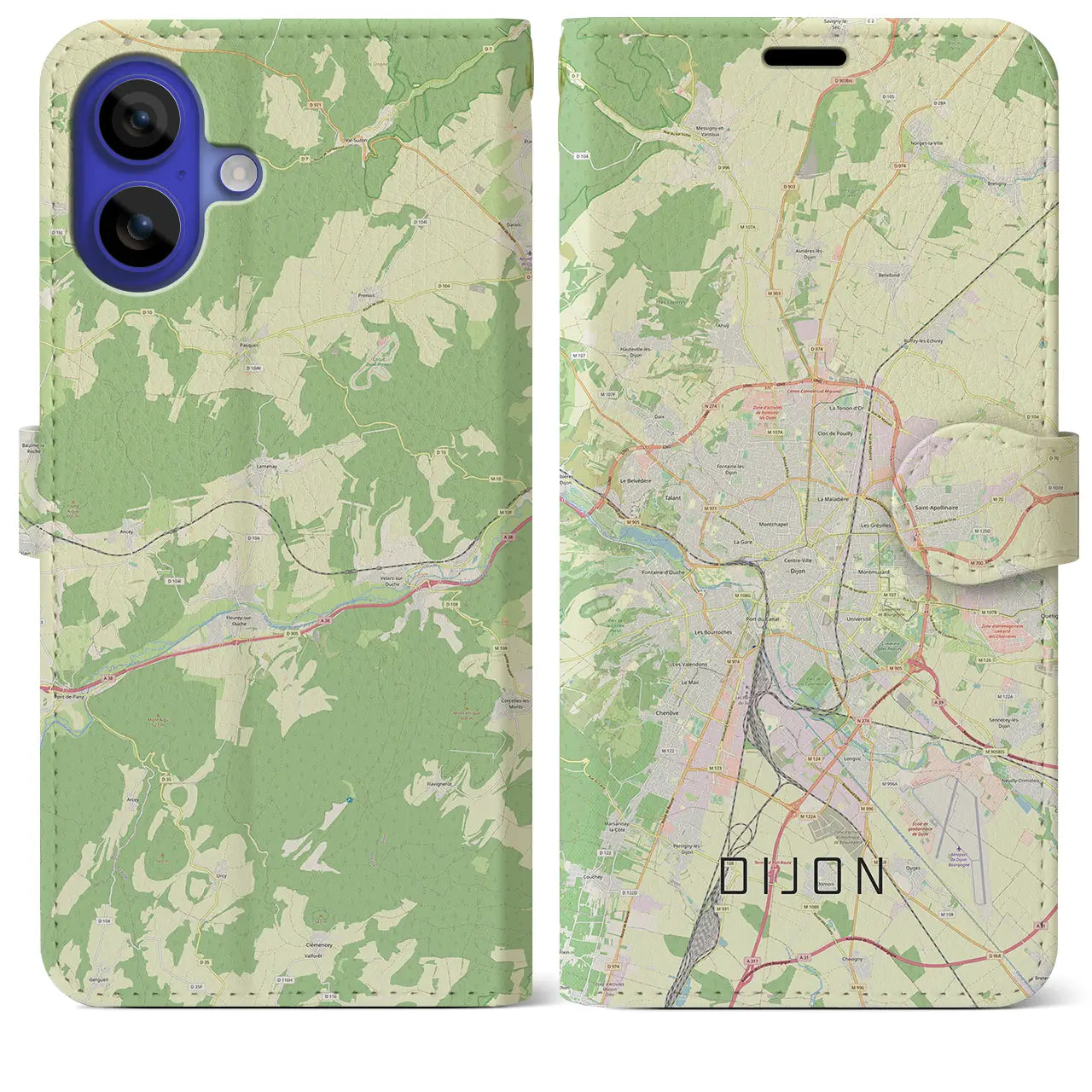 【ディジョン(フランス)】地図柄iPhoneケース(手帳タイプ)ナチュラル・iPhone 16 Pro Max 用