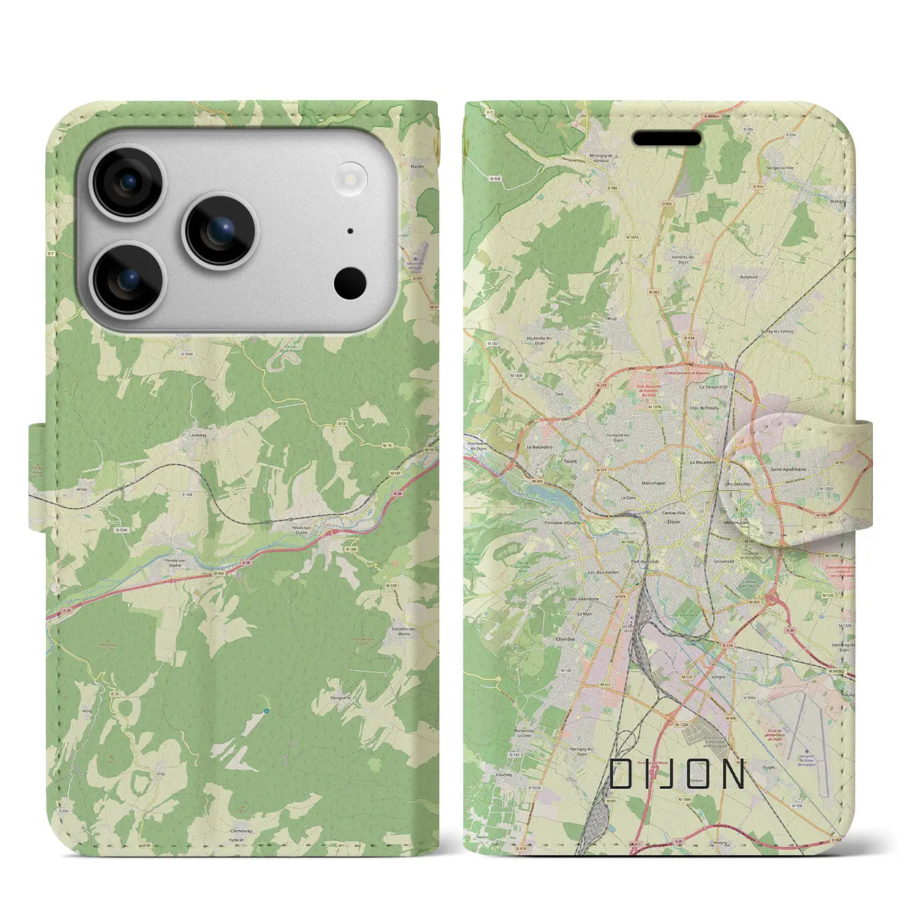 【ディジョン(フランス)】地図柄iPhoneケース(手帳タイプ)モノトーン・iPhone 17 Pro Max 用