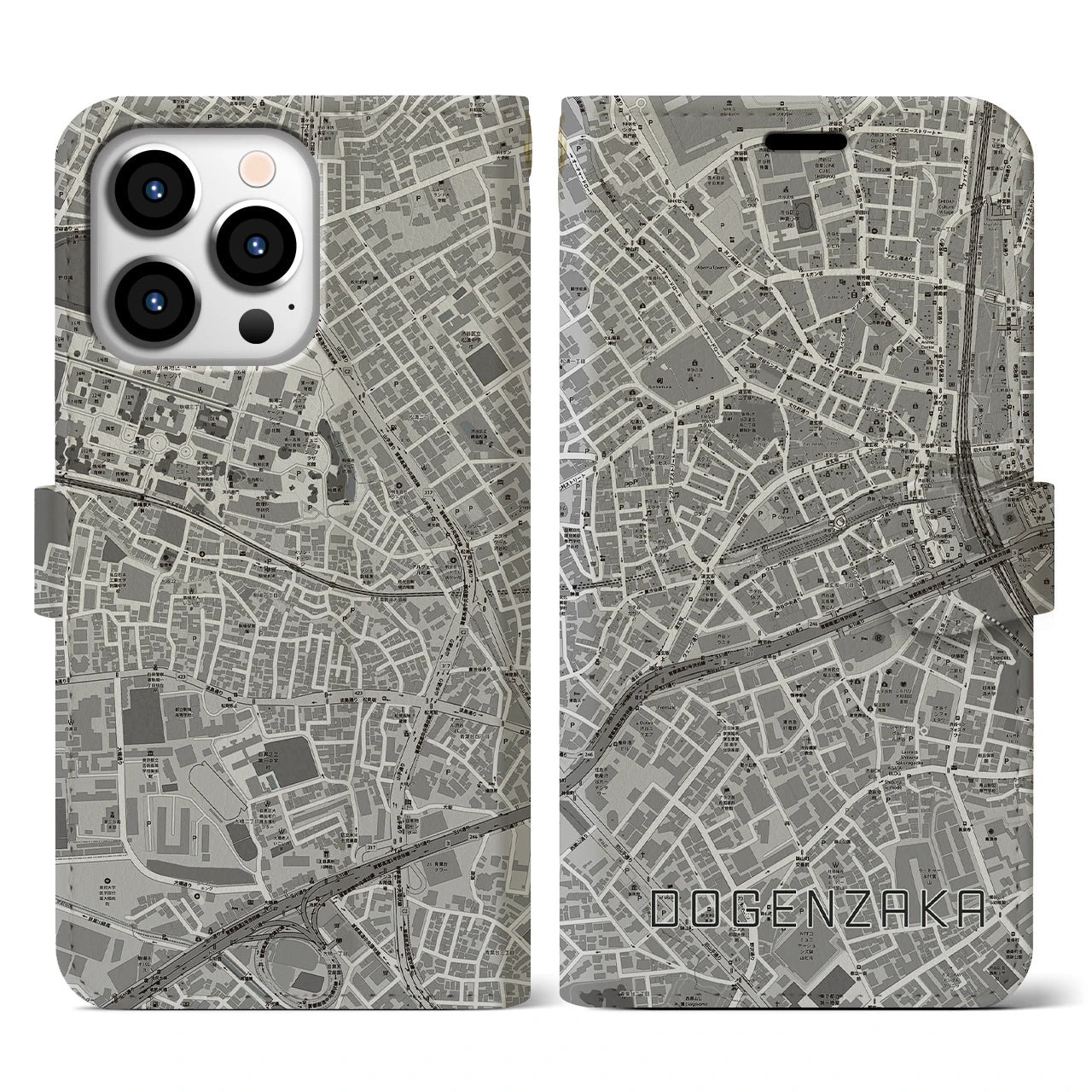 【道玄坂(東京都)】地図柄iPhoneケース(手帳タイプ)モノトーン・iPhone 13 Pro 用