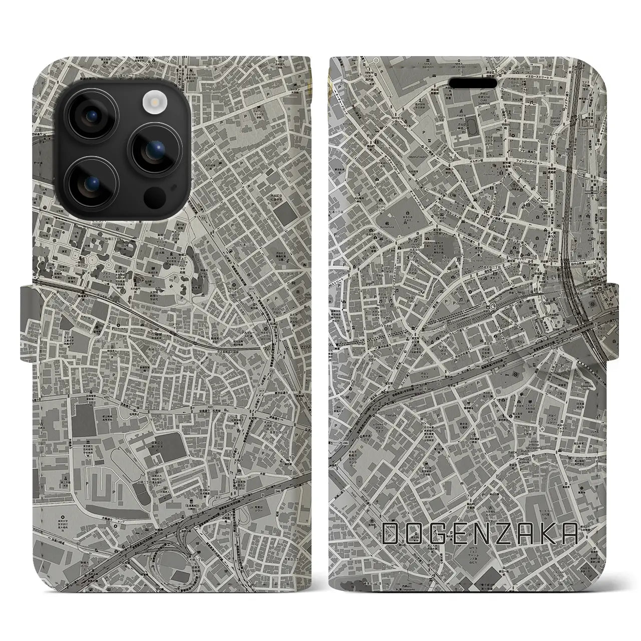 【道玄坂(東京都)】地図柄iPhoneケース(手帳タイプ)モノトーン・iPhone 16 用