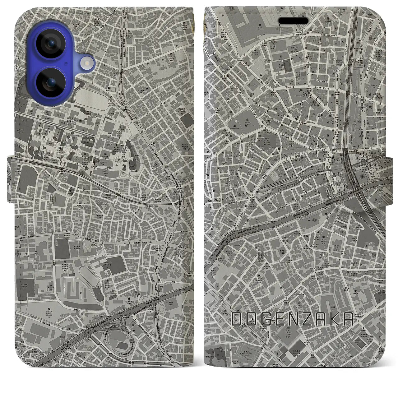 【道玄坂(東京都)】地図柄iPhoneケース(手帳タイプ)モノトーン・iPhone 16 Pro Max 用