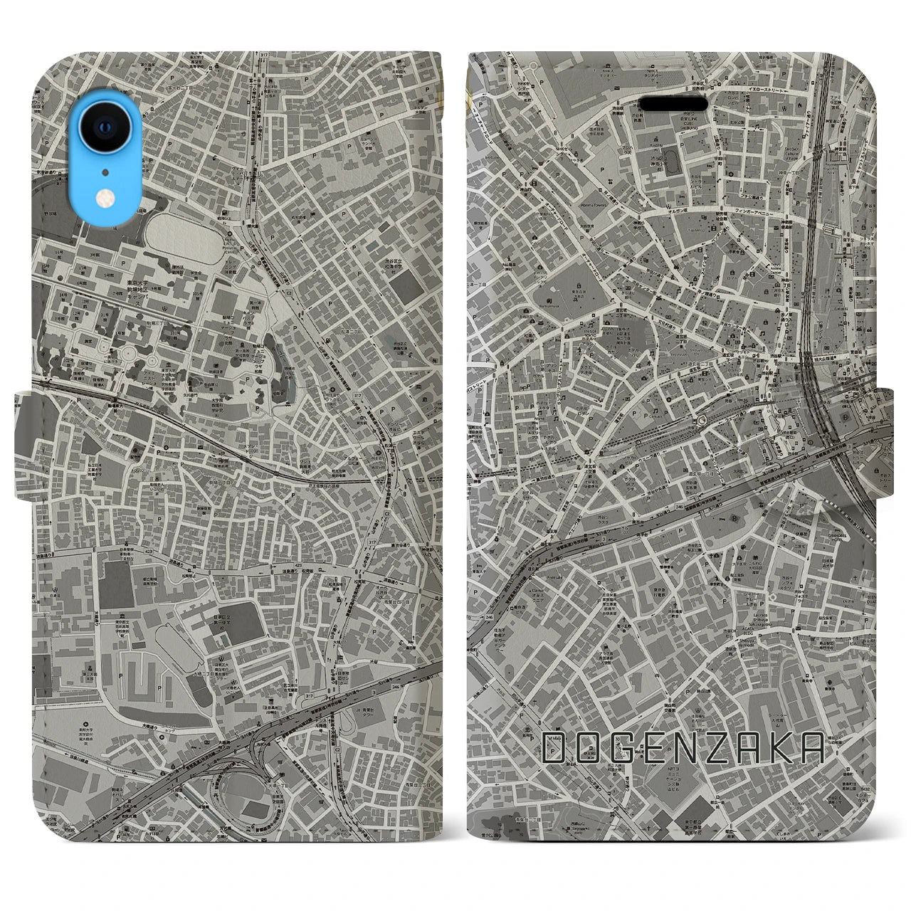 【道玄坂(東京都)】地図柄iPhoneケース(手帳タイプ)モノトーン・iPhone XR 用
