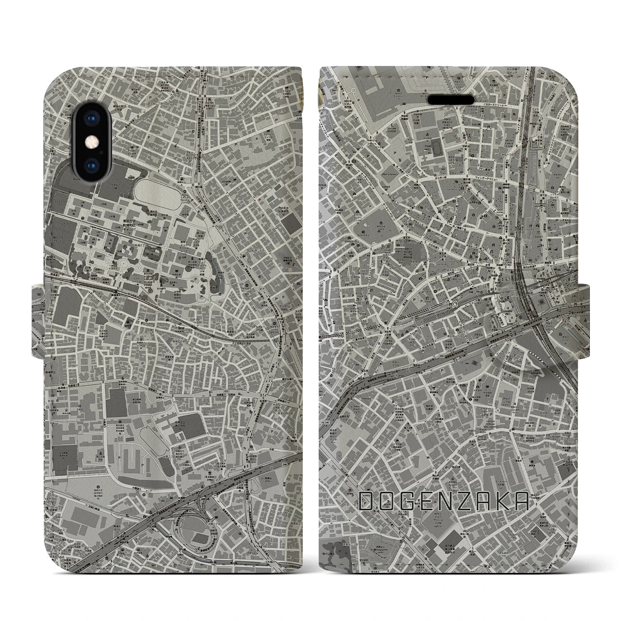 【道玄坂(東京都)】地図柄iPhoneケース(手帳タイプ)モノトーン・iPhone XS / X 用