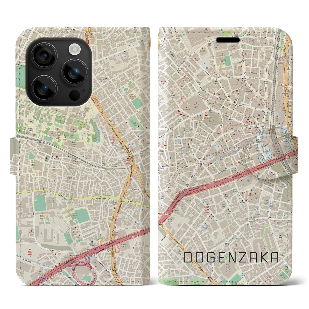 【道玄坂(東京都)】地図柄iPhoneケース(手帳タイプ)ナチュラル・iPhone 16 用