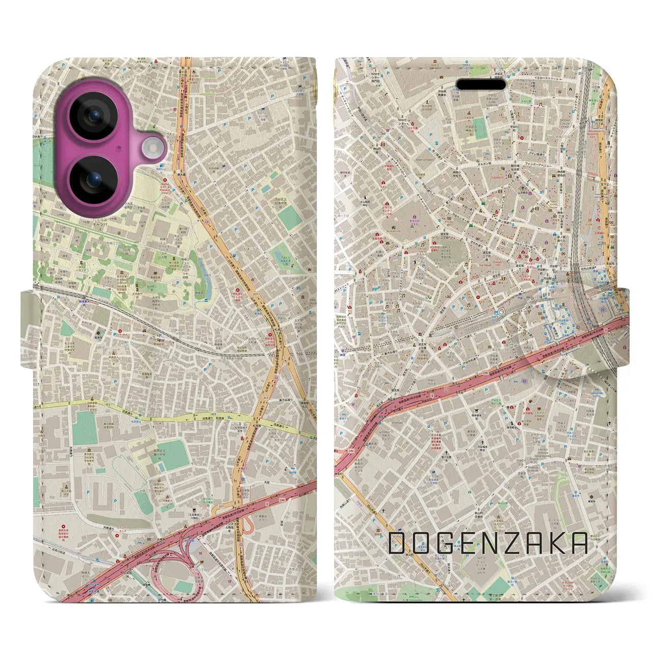 【道玄坂(東京都)】地図柄iPhoneケース(手帳タイプ)ナチュラル・iPhone 16 Pro 用