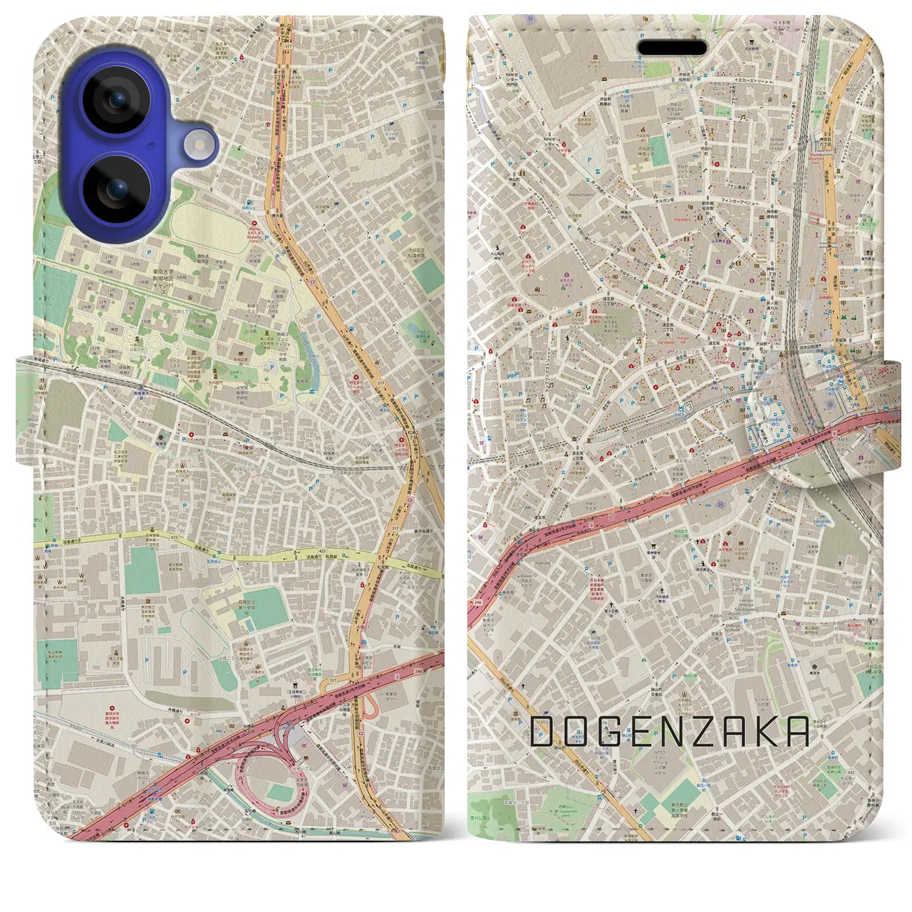 【道玄坂(東京都)】地図柄iPhoneケース(手帳タイプ)ナチュラル・iPhone 16 Pro Max 用