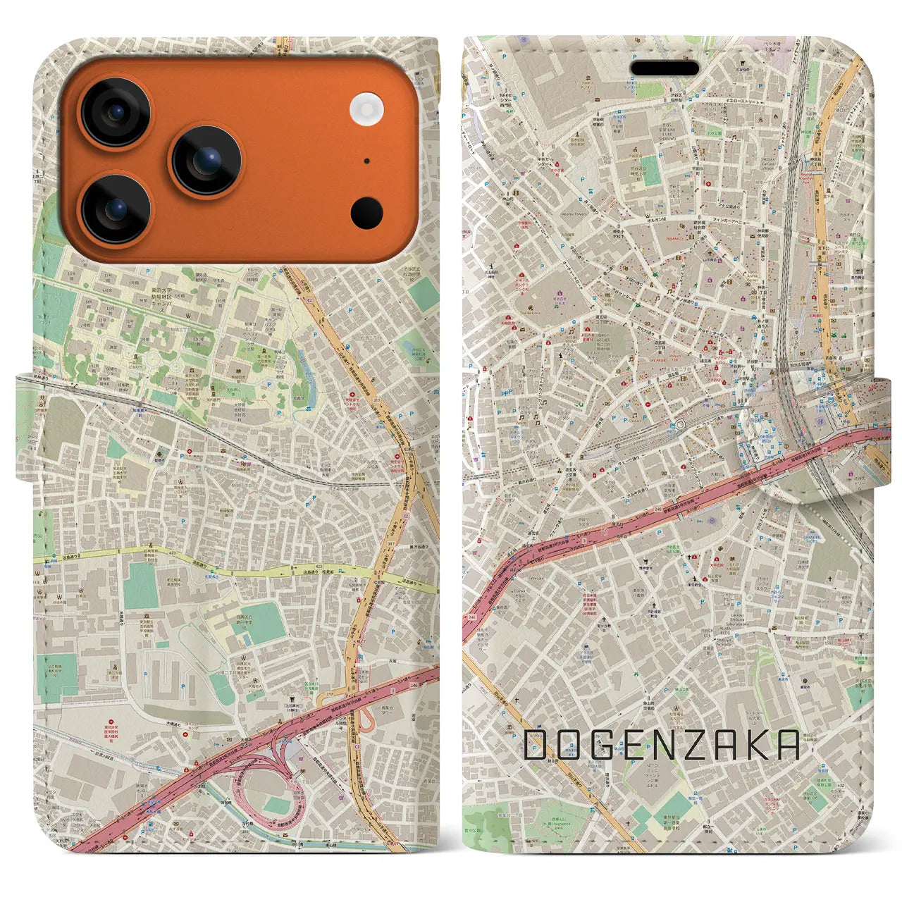 【道玄坂(東京都)】地図柄iPhoneケース(手帳タイプ)モノトーン・iPhone 17 Pro Max 用