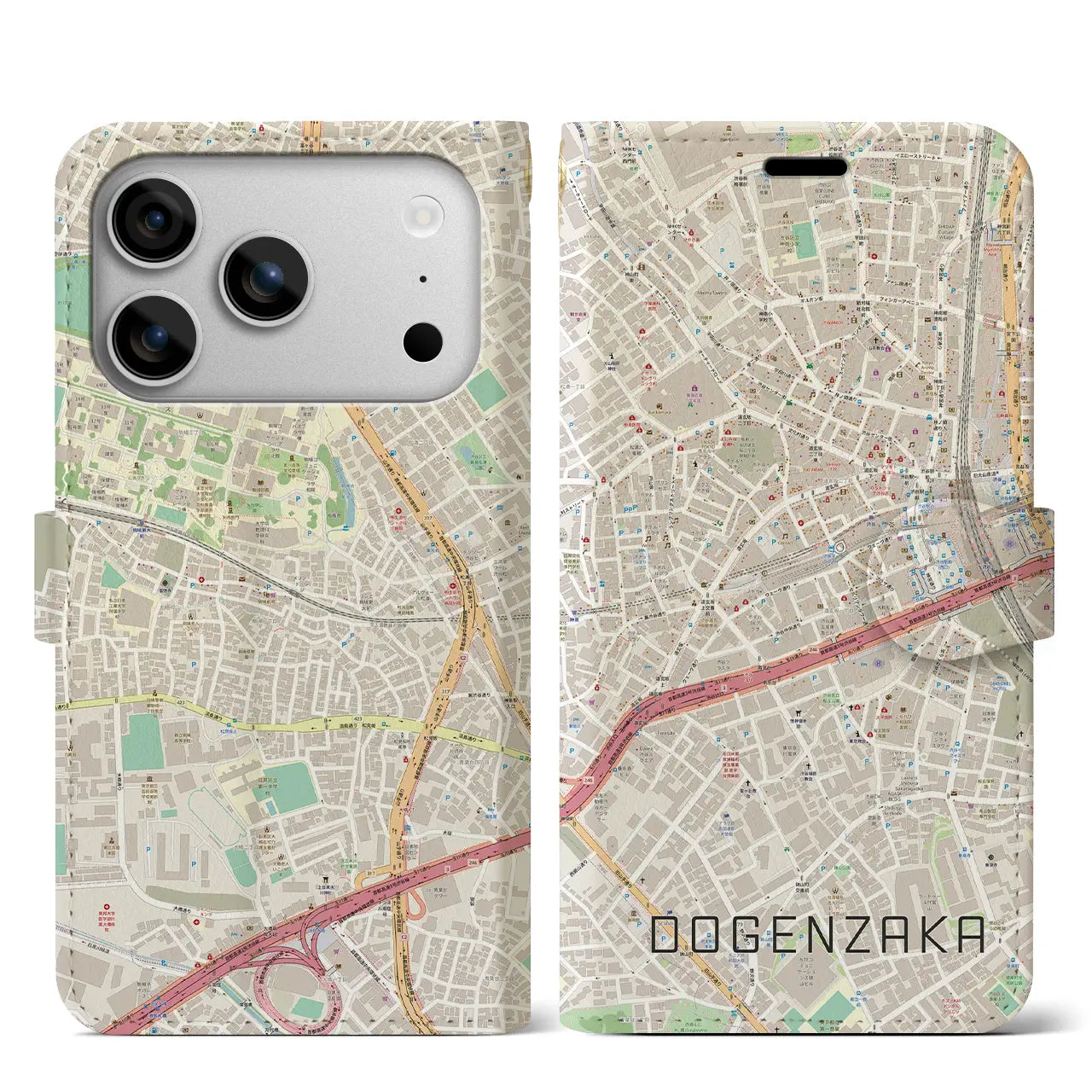 【道玄坂(東京都)】地図柄iPhoneケース(手帳タイプ)ナチュラル・iPhone 17 Pro Max 用