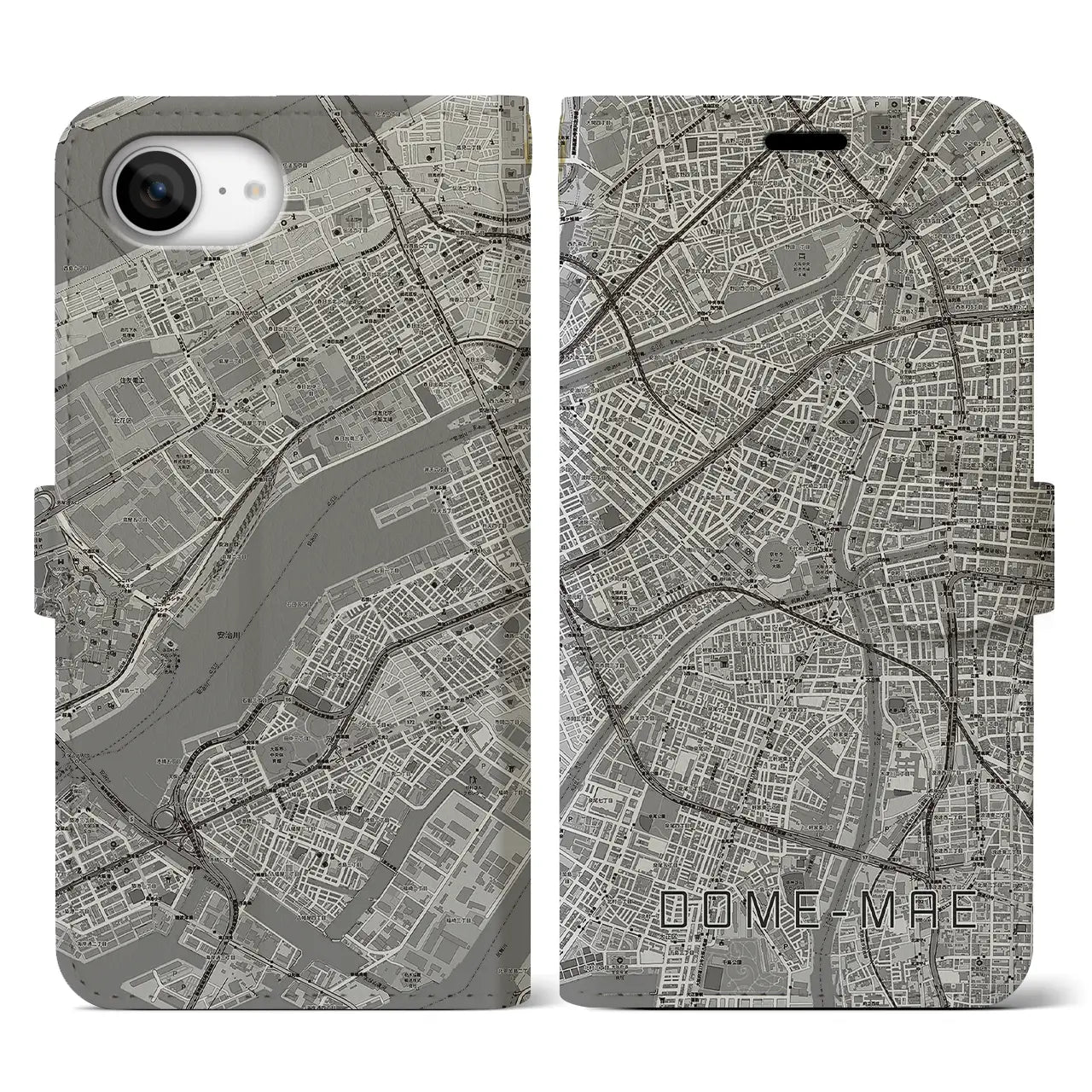 【ドーム前(大阪府)】地図柄iPhoneケース(手帳タイプ)