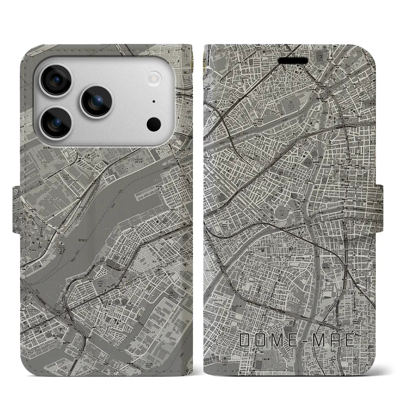 【ドーム前(大阪府)】地図柄iPhoneケース(手帳タイプ)