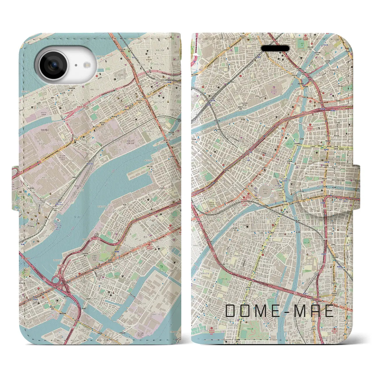 【ドーム前(大阪府)】地図柄iPhoneケース(手帳タイプ)