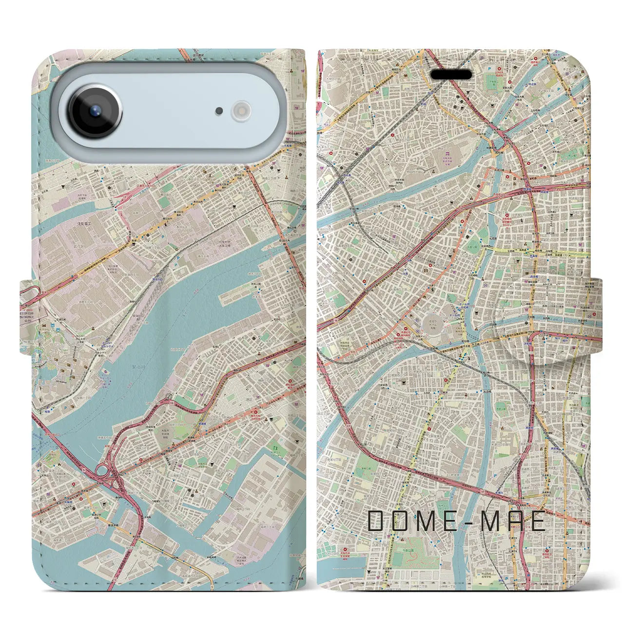 【ドーム前(大阪府)】地図柄iPhoneケース(手帳タイプ)