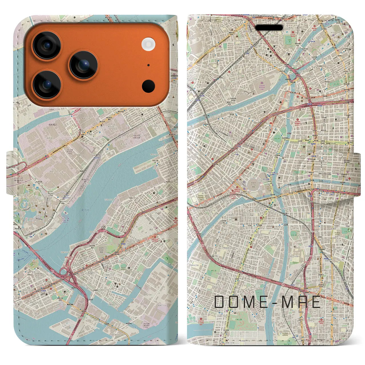 【ドーム前(大阪府)】地図柄iPhoneケース(手帳タイプ)