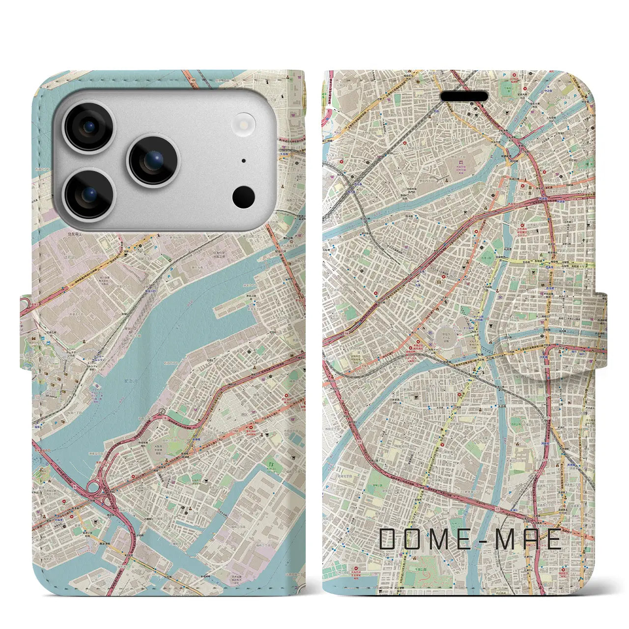 【ドーム前(大阪府)】地図柄iPhoneケース(手帳タイプ)