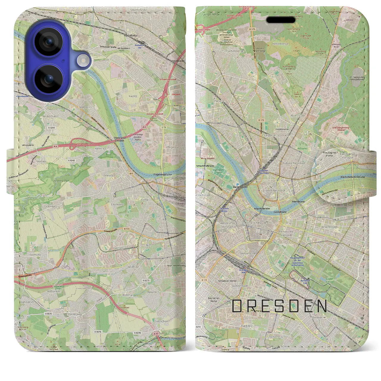 【ドレスデン(ドイツ)】地図柄iPhoneケース(手帳タイプ)モノトーン・iPhone 16 Pro Max 用