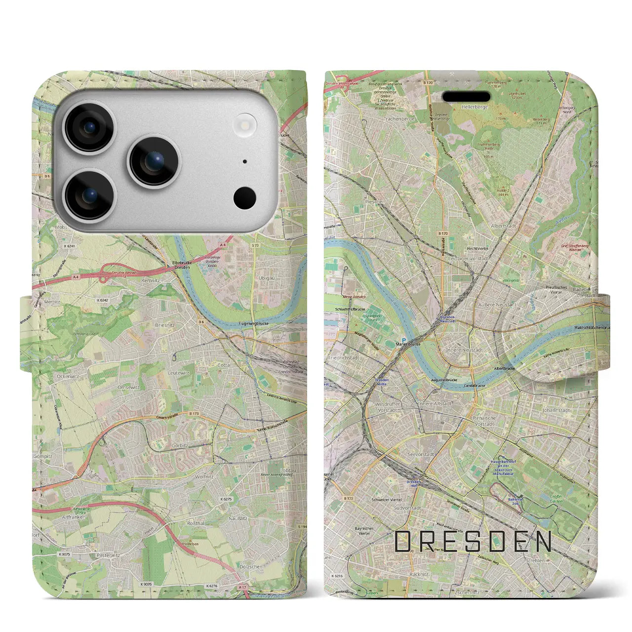 【ドレスデン(ドイツ)】地図柄iPhoneケース(手帳タイプ)ナチュラル・iPhone 17 Pro Max 用