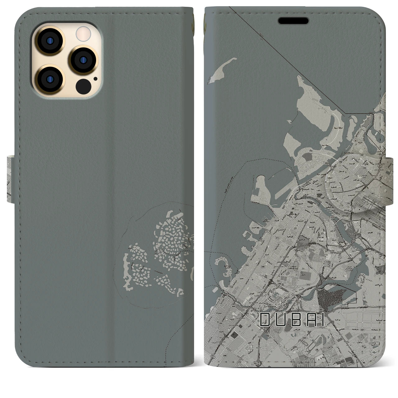 【ドバイ(アラブ首長国連邦)】地図柄iPhoneケース(手帳タイプ)モノトーン・iPhone 12 Pro Max 用