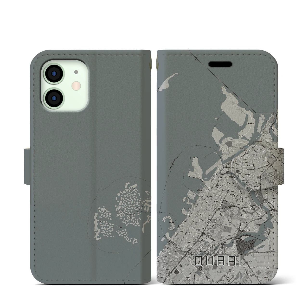【ドバイ(アラブ首長国連邦)】地図柄iPhoneケース(手帳タイプ)モノトーン・iPhone 12 mini 用