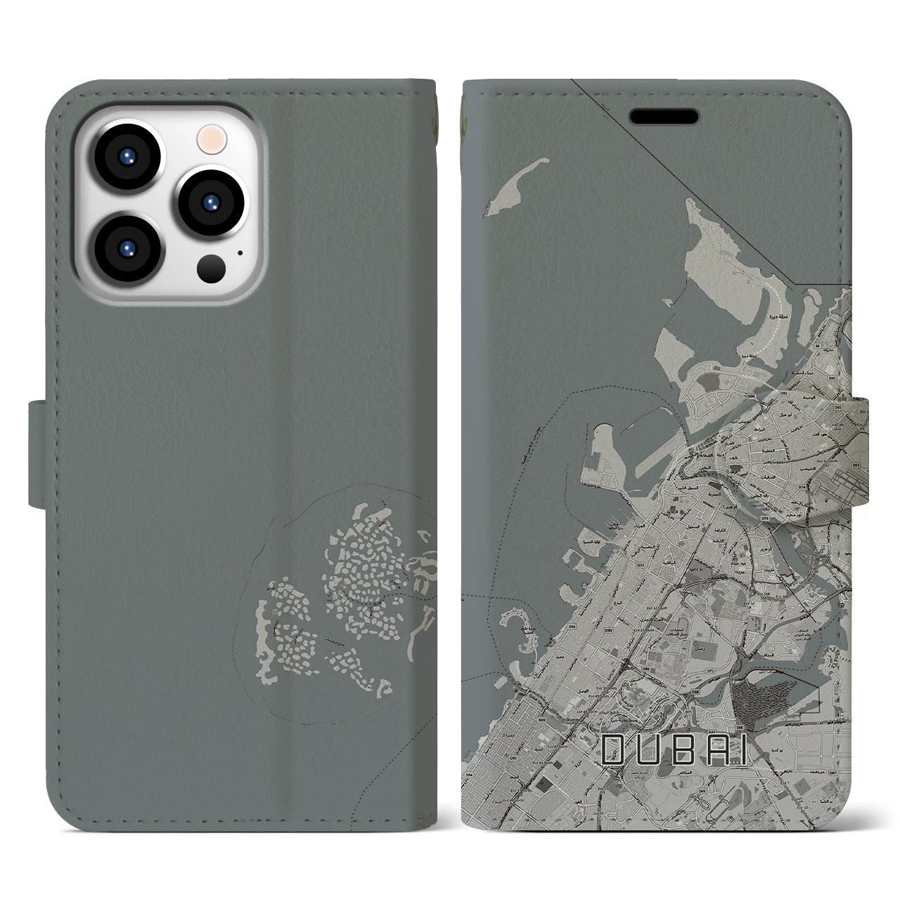 【ドバイ(アラブ首長国連邦)】地図柄iPhoneケース(手帳タイプ)モノトーン・iPhone 13 Pro 用