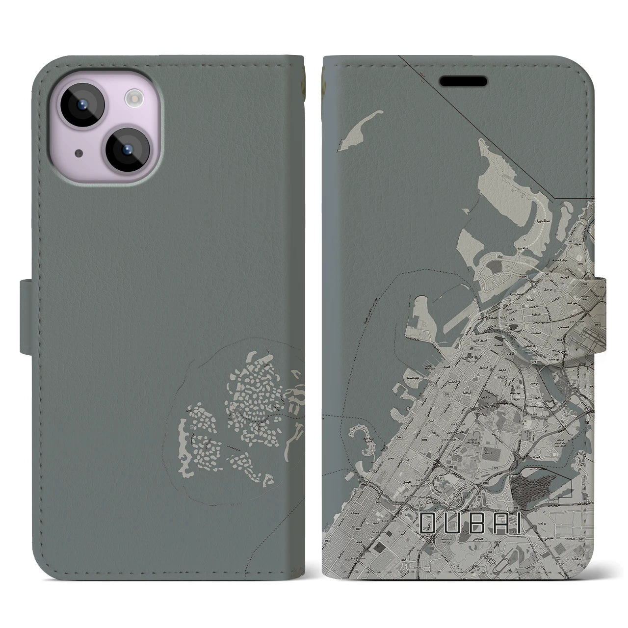 【ドバイ(アラブ首長国連邦)】地図柄iPhoneケース(手帳タイプ)モノトーン・iPhone 14 用