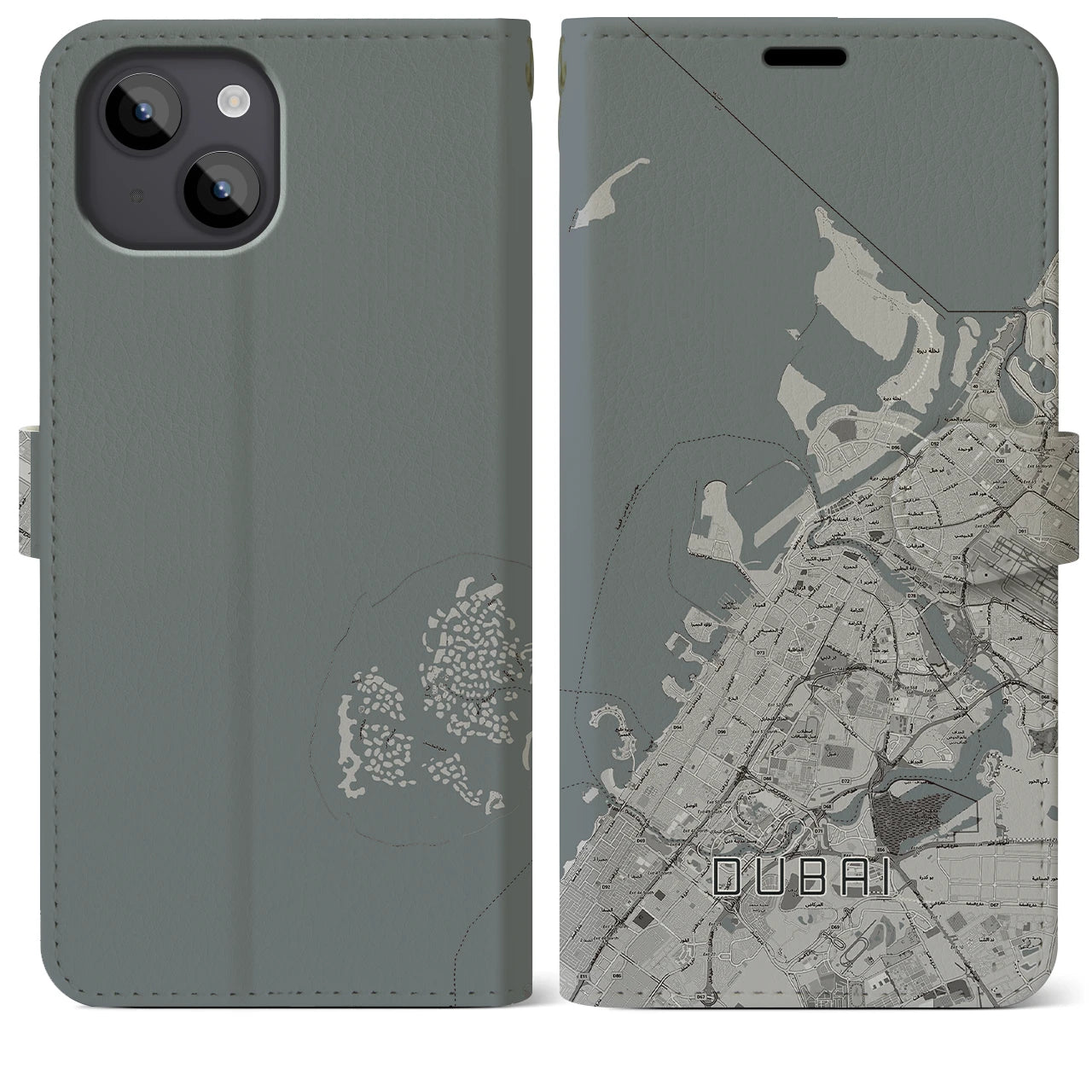 【ドバイ(アラブ首長国連邦)】地図柄iPhoneケース(手帳タイプ)モノトーン・iPhone 14 Plus 用